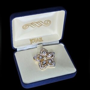 Vtg JOJAK Rhinestone Flower Brooch with BOX